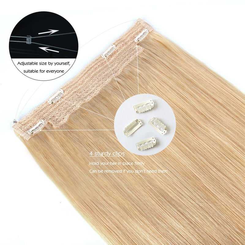 Sassina Invisible Wire Hair Extensions Real Human Hair with Transparent Wire Adjustable Size Secure Clips Natural Straight Secret Miracle Hairpiece, #18 16 Inch 100 Gram - Image 5